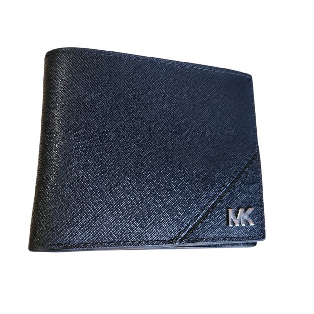 Michael Kors Jet Set Black Textured Dipped Canvas Slim Billfold Bifold Wallet - Picture 2 of 6